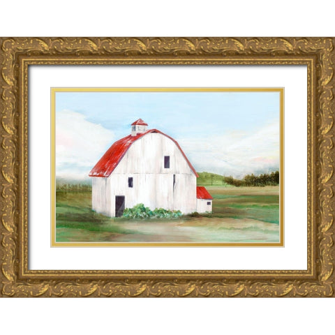 Red Barn I Gold Ornate Wood Framed Art Print with Double Matting by Isabelle Z