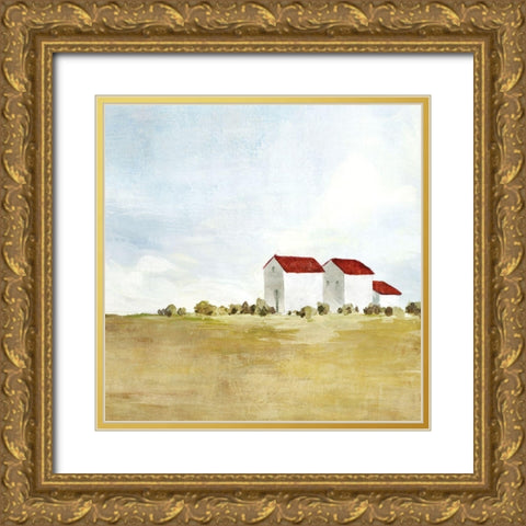 Red Farm House II  Gold Ornate Wood Framed Art Print with Double Matting by Isabelle Z