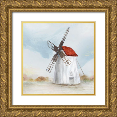 Red Windmill II  Gold Ornate Wood Framed Art Print with Double Matting by Isabelle Z