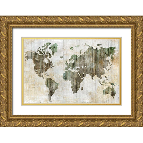 World Map I  Gold Ornate Wood Framed Art Print with Double Matting by Isabelle Z