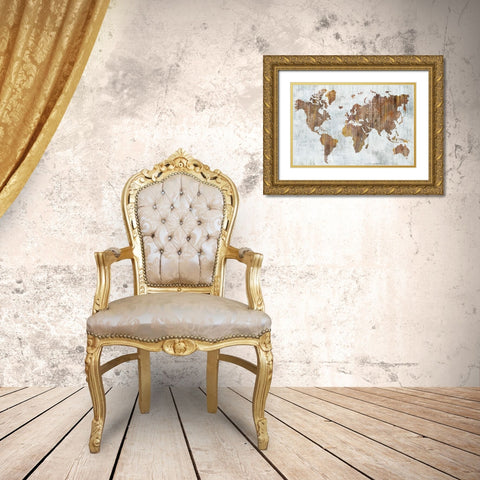 World Map II  Gold Ornate Wood Framed Art Print with Double Matting by Isabelle Z