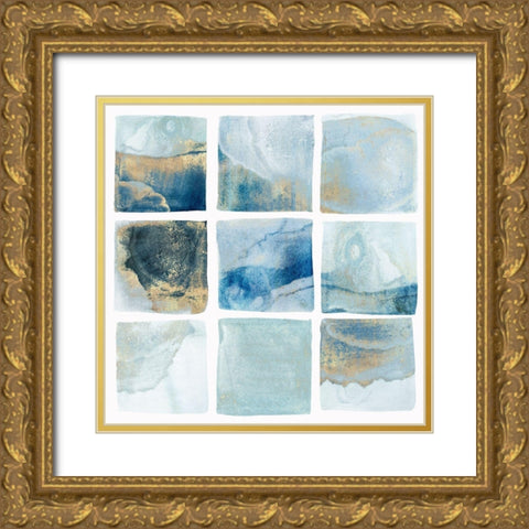 Indigo Squares I Gold Ornate Wood Framed Art Print with Double Matting by Isabelle Z