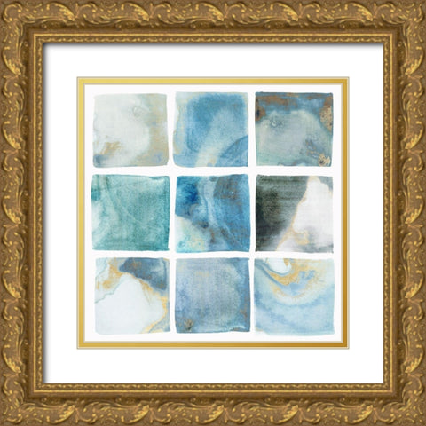 Indigo Squares II Gold Ornate Wood Framed Art Print with Double Matting by Isabelle Z