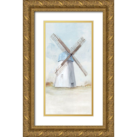 Blue Windmill I  Gold Ornate Wood Framed Art Print with Double Matting by Isabelle Z
