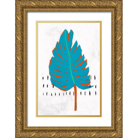 Blue Tropical Leaf I  Gold Ornate Wood Framed Art Print with Double Matting by Isabelle Z