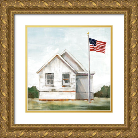 American Flag  Gold Ornate Wood Framed Art Print with Double Matting by Isabelle Z