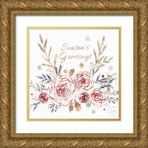 Seaons Greetings  Gold Ornate Wood Framed Art Print with Double Matting by Isabelle Z