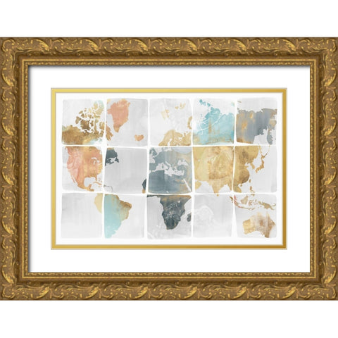 Tiled Map  Gold Ornate Wood Framed Art Print with Double Matting by Isabelle Z