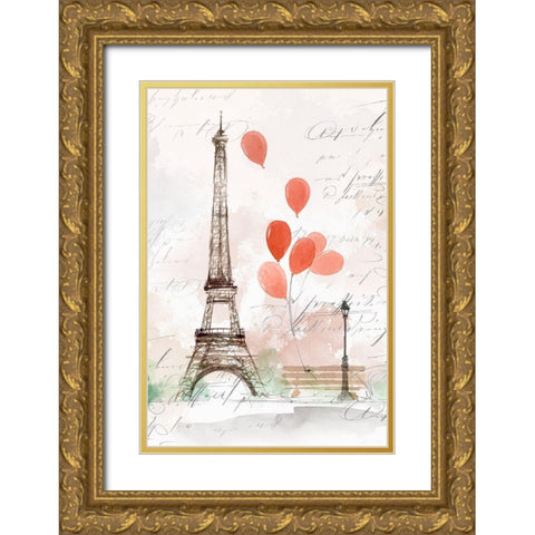 Balloons in Paris  Gold Ornate Wood Framed Art Print with Double Matting by Isabelle Z