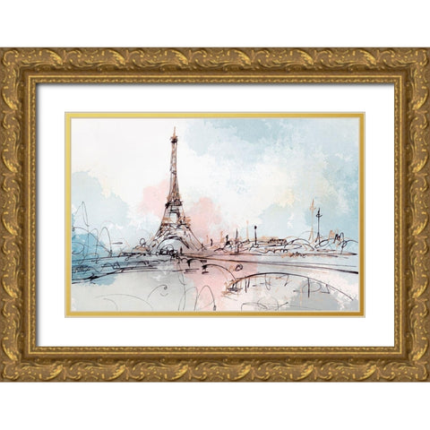Blushing Paris  Gold Ornate Wood Framed Art Print with Double Matting by Isabelle Z