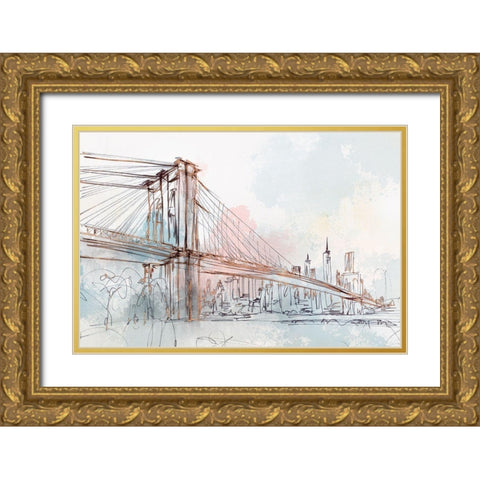 Blushing Brooklyn Bridge Gold Ornate Wood Framed Art Print with Double Matting by Isabelle Z