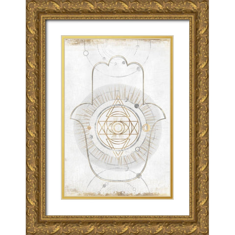 Gold Hamsa I  Gold Ornate Wood Framed Art Print with Double Matting by Isabelle Z