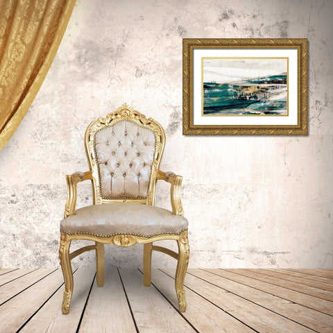 Delighted Teal Version  Gold Ornate Wood Framed Art Print with Double Matting by Isabelle Z
