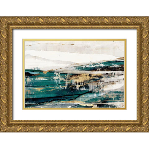 Delighted Teal Version  Gold Ornate Wood Framed Art Print with Double Matting by Isabelle Z