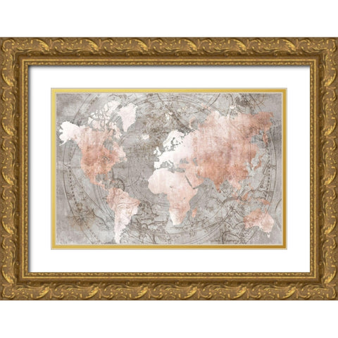Celestial World Map Gold Ornate Wood Framed Art Print with Double Matting by Isabelle Z