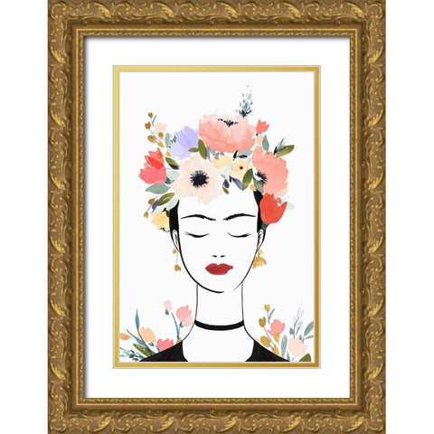 Flower Crown Frida I  Gold Ornate Wood Framed Art Print with Double Matting by Isabelle Z