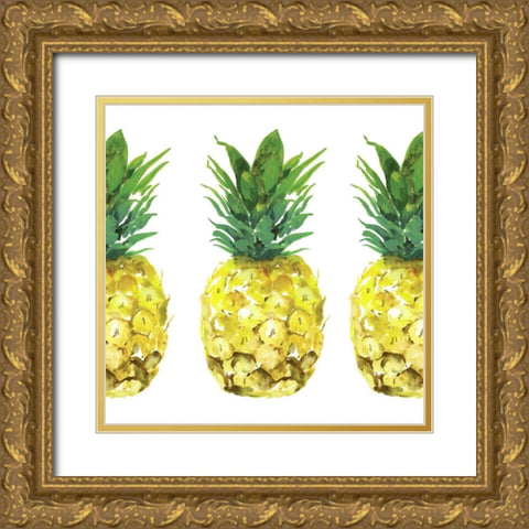 Triple Pineapples  Gold Ornate Wood Framed Art Print with Double Matting by Isabelle Z