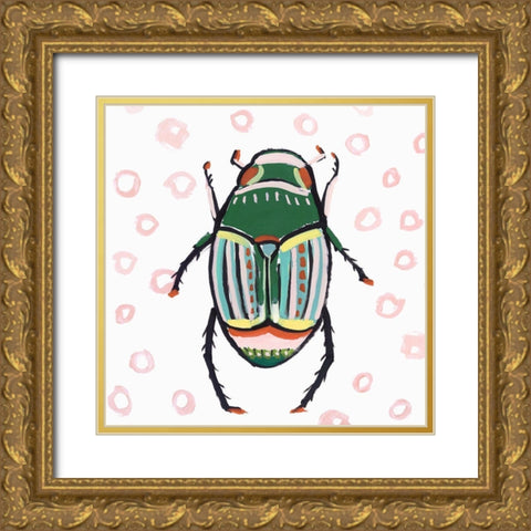 Emerald Beetle  Gold Ornate Wood Framed Art Print with Double Matting by Isabelle Z