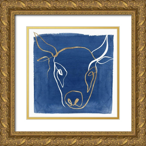 Indigo Ox  Gold Ornate Wood Framed Art Print with Double Matting by Isabelle Z