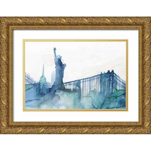 Ocean Blue New York  Gold Ornate Wood Framed Art Print with Double Matting by Isabelle Z