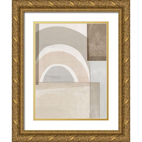 Beige Color Blocks Gold Ornate Wood Framed Art Print with Double Matting by Isabelle Z