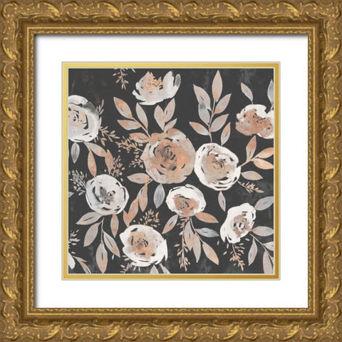Midnight Blooms Gold Ornate Wood Framed Art Print with Double Matting by Isabelle Z
