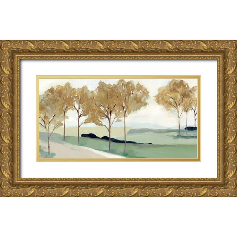 Pathway to the Sea - Ochre  Gold Ornate Wood Framed Art Print with Double Matting by Isabelle Z