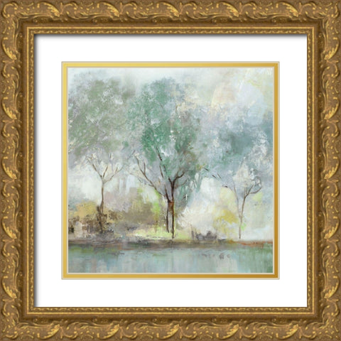 Teal Landscape  Gold Ornate Wood Framed Art Print with Double Matting by Isabelle Z