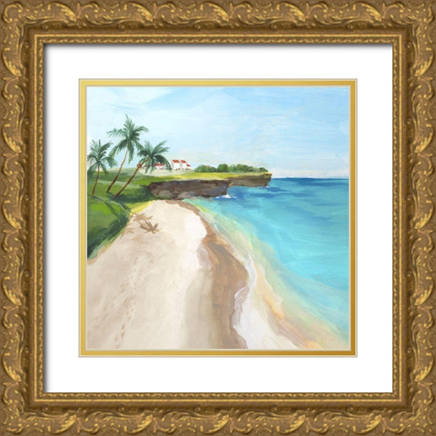 Summer Beach Walk  Gold Ornate Wood Framed Art Print with Double Matting by Isabelle Z