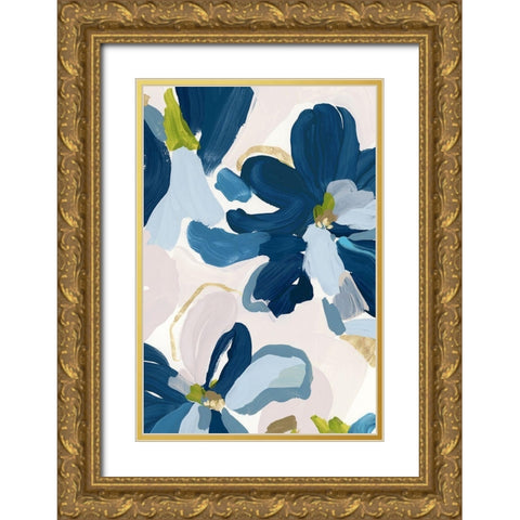 Cobalt Florals I  Gold Ornate Wood Framed Art Print with Double Matting by Isabelle Z