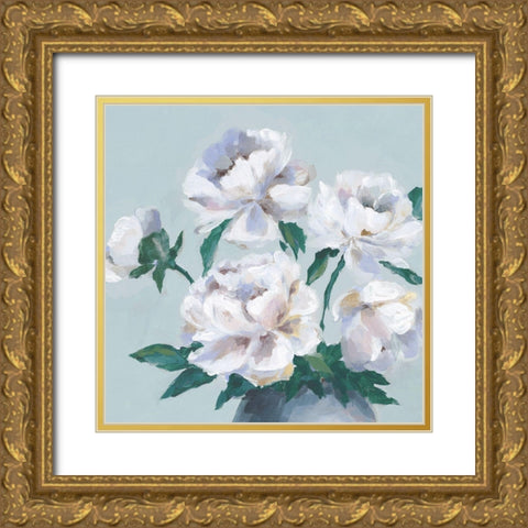 Delicate Blue  Gold Ornate Wood Framed Art Print with Double Matting by Isabelle Z