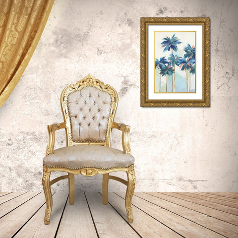Sunset Teal Pams I  Gold Ornate Wood Framed Art Print with Double Matting by Isabelle Z