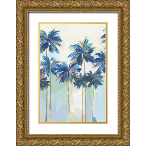 Sunset Teal Pams II Gold Ornate Wood Framed Art Print with Double Matting by Isabelle Z