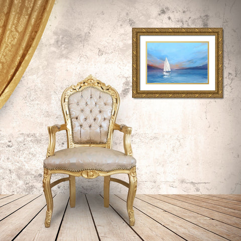 Sunset Sailboat  Gold Ornate Wood Framed Art Print with Double Matting by Isabelle Z