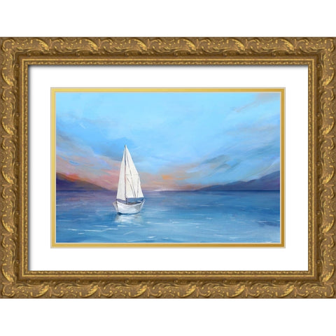 Sunset Sailboat  Gold Ornate Wood Framed Art Print with Double Matting by Isabelle Z