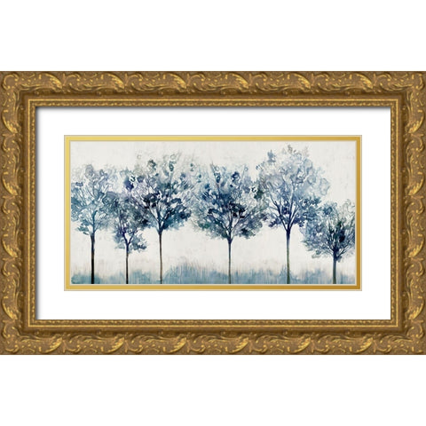 Indigo Forest Light Gold Ornate Wood Framed Art Print with Double Matting by Isabelle Z