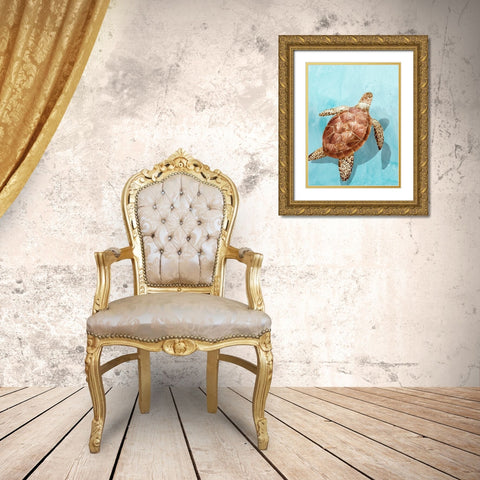 Ocean Deep Turtle I Gold Ornate Wood Framed Art Print with Double Matting by Isabelle Z