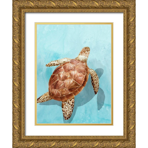 Ocean Deep Turtle I Gold Ornate Wood Framed Art Print with Double Matting by Isabelle Z