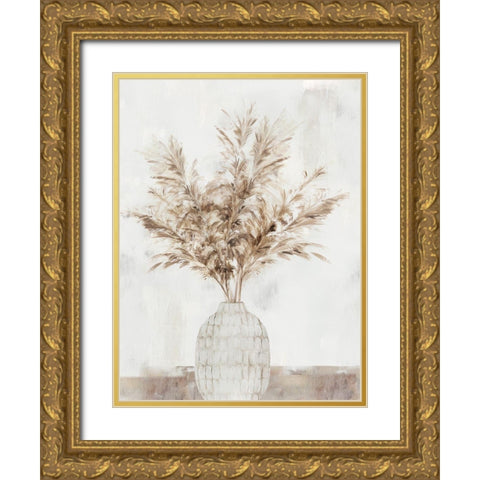Pampas Vase II Gold Ornate Wood Framed Art Print with Double Matting by Isabelle Z
