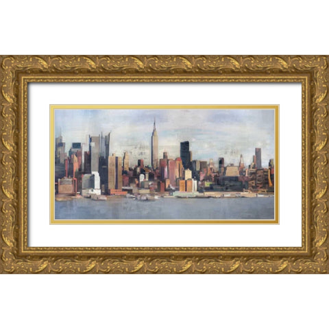 New York Skyline Gold Ornate Wood Framed Art Print with Double Matting by Fischer, David