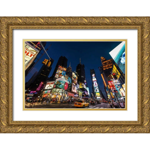Times Square Billboards Gold Ornate Wood Framed Art Print with Double Matting by Gaudet, Guilliame