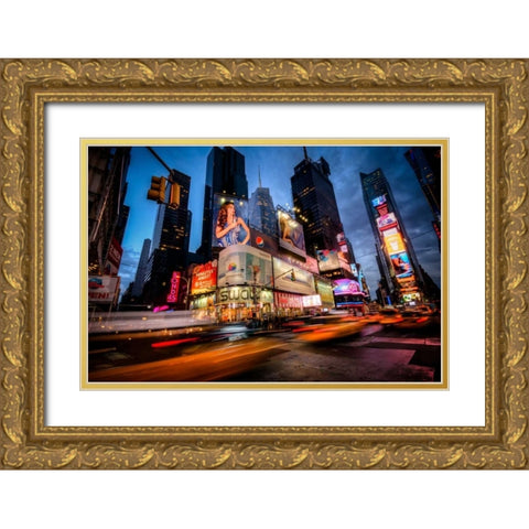 Times Square Rays of Light I Gold Ornate Wood Framed Art Print with Double Matting by Gaudet, Guilliame