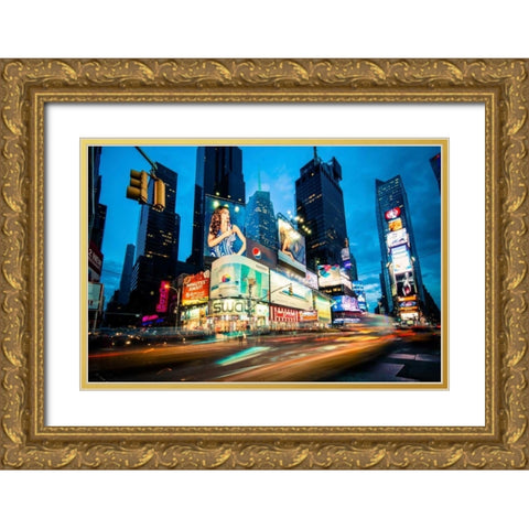 Times Square Rays of Light III Gold Ornate Wood Framed Art Print with Double Matting by Gaudet, Guilliame