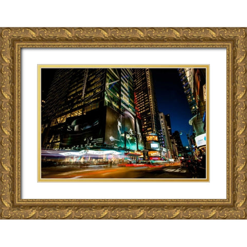 Times Square Rays of Light V Gold Ornate Wood Framed Art Print with Double Matting by Gaudet, Guilliame