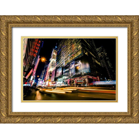 Times Square Rays of Light VI Gold Ornate Wood Framed Art Print with Double Matting by Gaudet, Guilliame