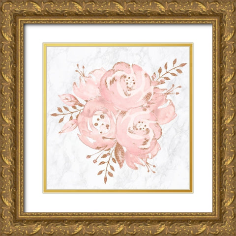 Floral Bouquet Rose Gold Pink Glitter on Marble Gold Ornate Wood Framed Art Print with Double Matting by Nature Magick