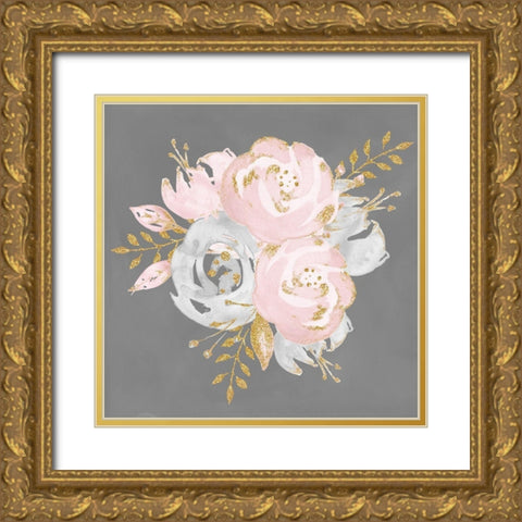 Floral Bouquet On Gray Gold Ornate Wood Framed Art Print with Double Matting by Nature Magick