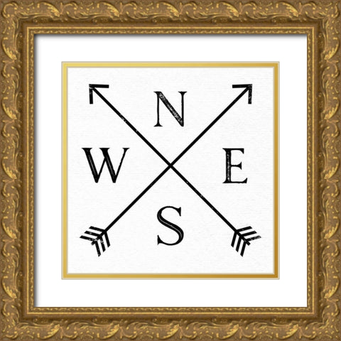 Compass Black on White Gold Ornate Wood Framed Art Print with Double Matting by Nature Magick