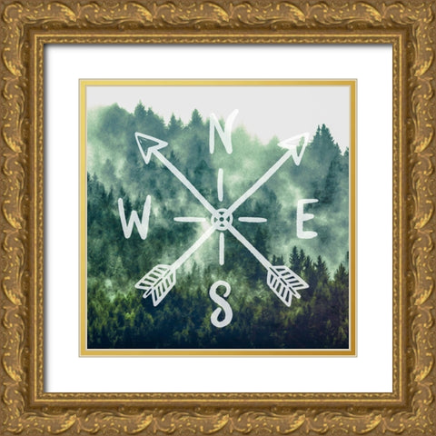 Compass Adventure Vintage Woods Gold Ornate Wood Framed Art Print with Double Matting by Nature Magick
