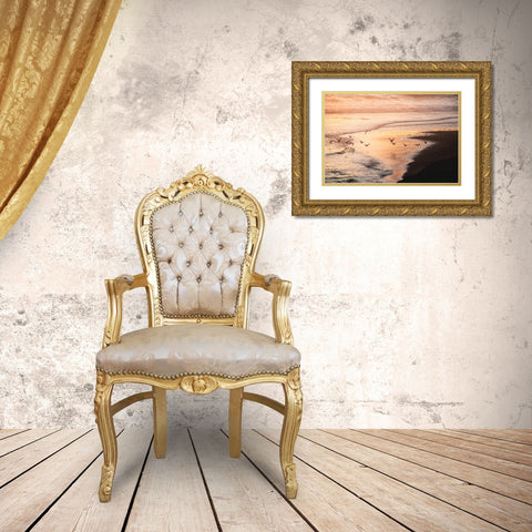 Sunset Seagulls and Pacific Ocean II Gold Ornate Wood Framed Art Print with Double Matting by Nature Magick